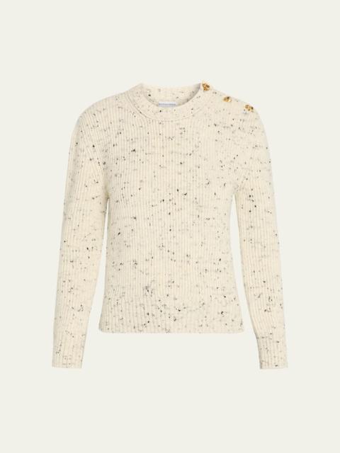 Bottega Veneta Button-Shoulder Speckled Rib Crewneck Sweater