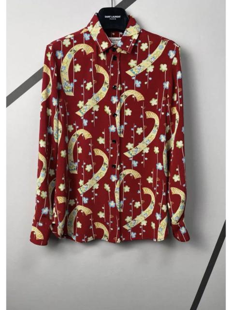 SAINT LAURENT Saint Laurent Red Floral Print Long Sleeve Shirt