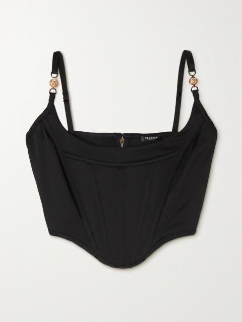 VERSACE Icons Cropped Embellished Satin Bustier Top