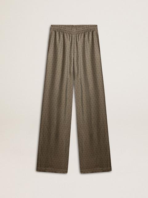 Golden Goose Women's green viscose-blend silk pants with floral pattern