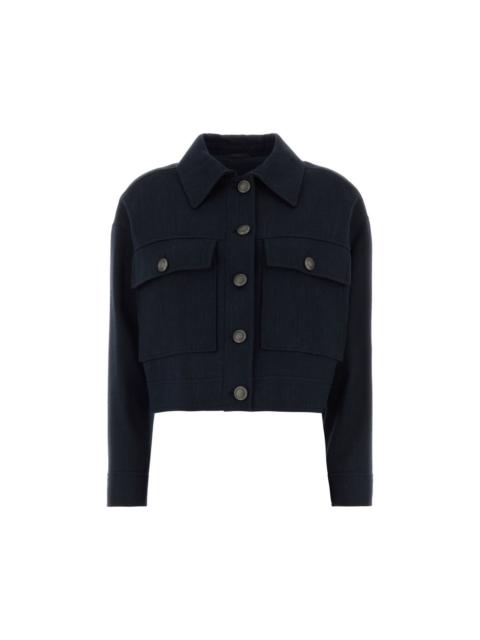 Brunello Cucinelli BRUNELLO CUCINELLI Crepe Chevron Cropped Navy Blue Jacket Ne