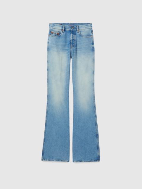 GUCCI Flared bleached cotton denim pants
