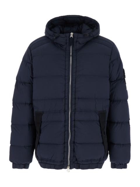 Stone Island Stone Island Men Blue Hooded Down Jacket With Logo Patch In Nylon Man