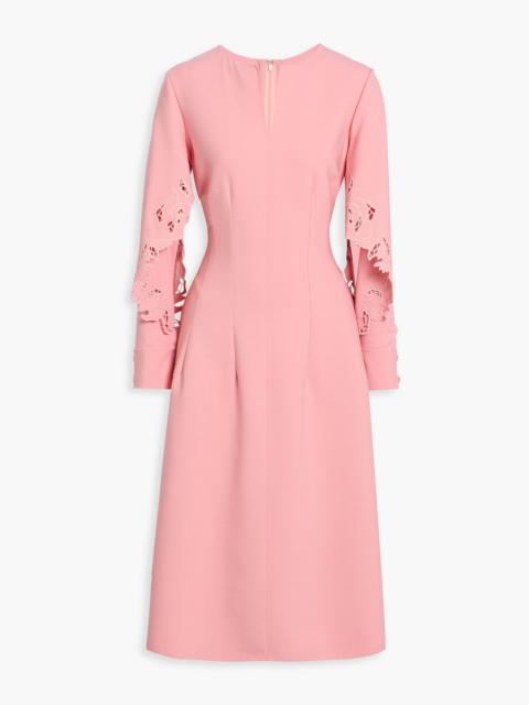Oscar de la Renta Guipure lace-trimmed wool-blend crepe midi dress