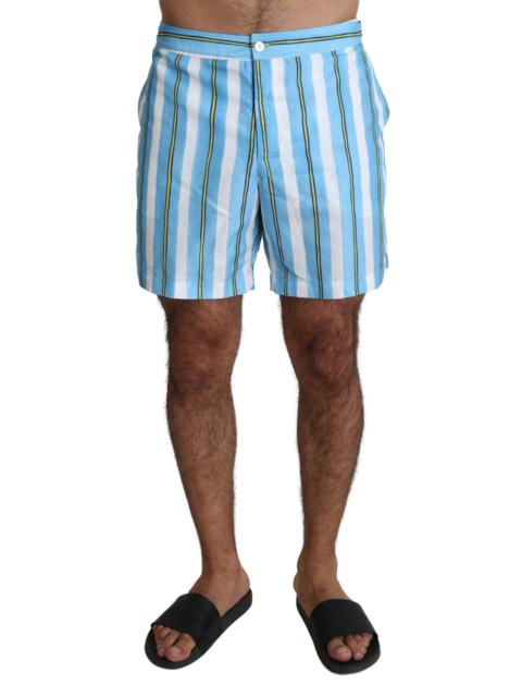 Dolce & Gabbana Blue Striped Beachwear Men Swimshorts