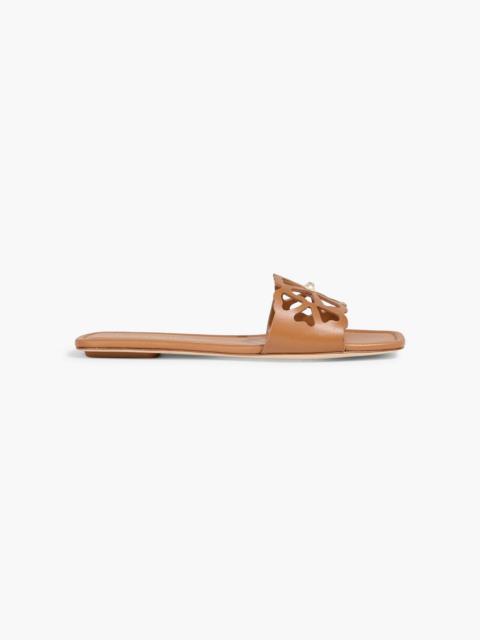 Stuart Weitzman Jasmine embellished laser-cut leather slides