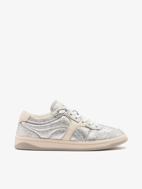 Larroudé George Sneaker In Silver Sparkle Leather and Ivory Leather