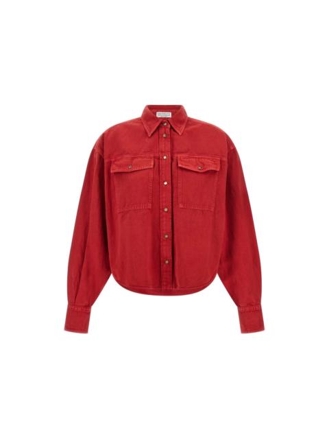 Brunello Cucinelli BRUNELLO CUCINELLI $1750 Red Cotton Linen Shirt New (Women's