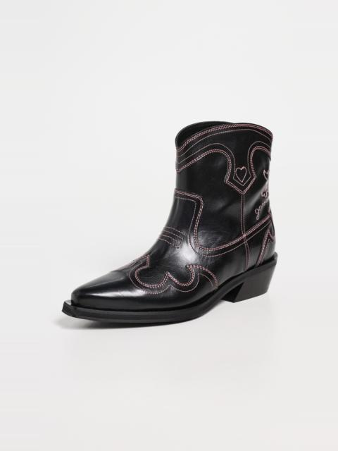 GANNI Low Shaft Embroidered Western Boots