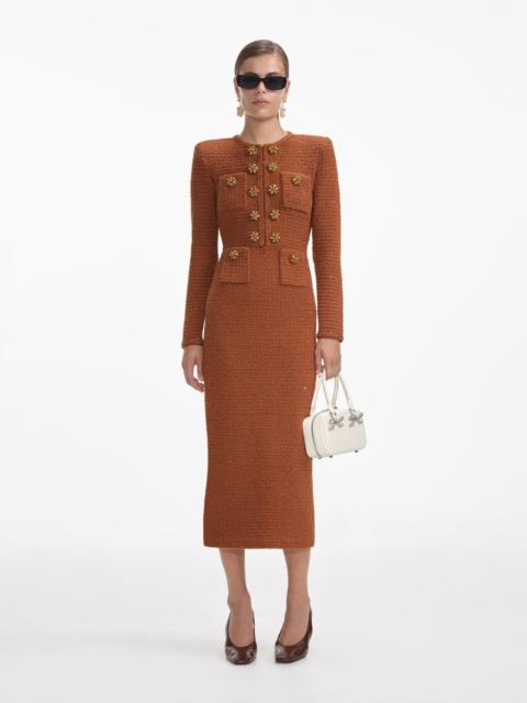 self-portrait Brown Textured Knit Midi Dress