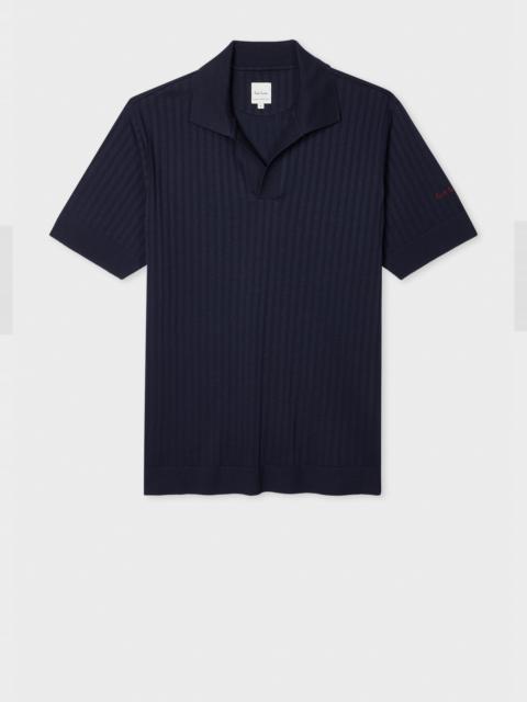 Paul Smith Navy Ribbed Cotton Open-Collar Polo Shirt