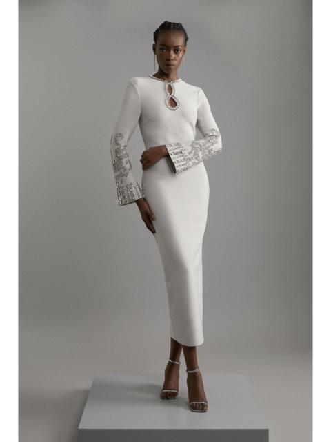 KAREN MILLEN Figure Form Bandage Knit Embellished Wide Sleeve Maxi Dress