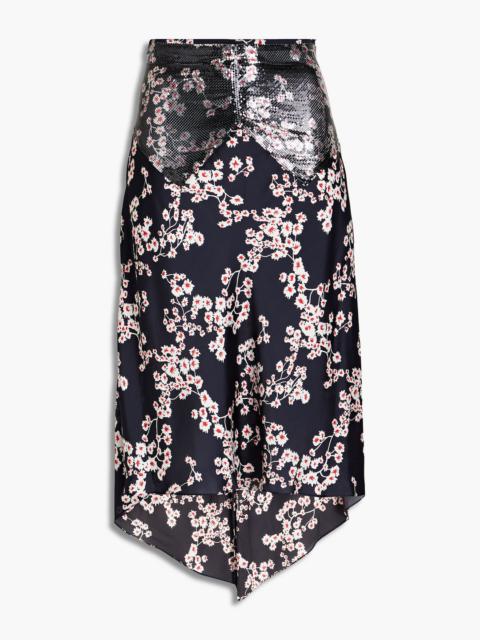 rabanne Chainmail-paneled floral-print satin skirt