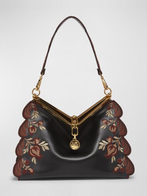 Embroidered Leather Shoulder Bag