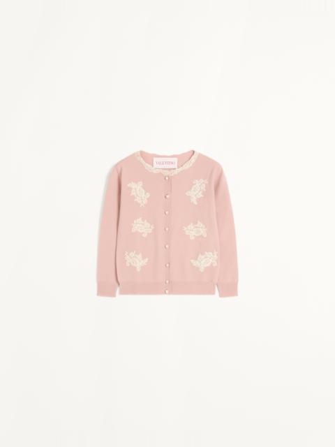 Valentino EMBROIDERED WOOL AND LACE CARDIGAN