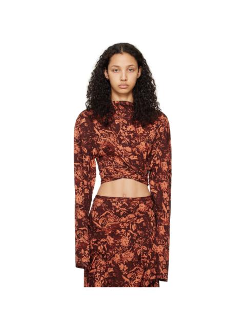 JADE CROPPER Brown & Orange Asymmetric T-Shirt