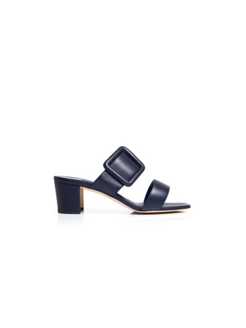 Manolo Blahnik Navy Blue Nappa Leather Open Toe Mules