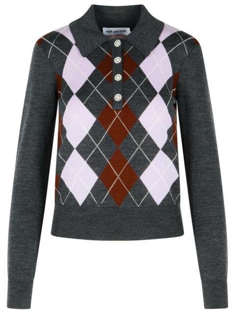 self-portrait Self Portrait 'ARGYLE' Grey Wool Sweater