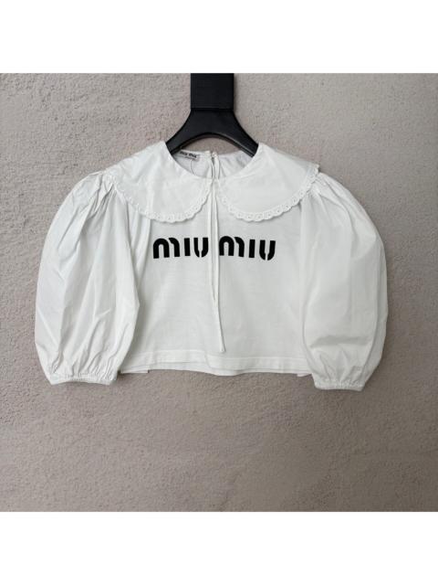 Miu Miu Miu Miu High-Waist Peter Pan Collar Puff Sleeve Top