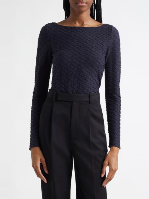 EMPORIO ARMANI Emporio Armani Textured Jersey Top in Solid Dark Blue at Nordstrom