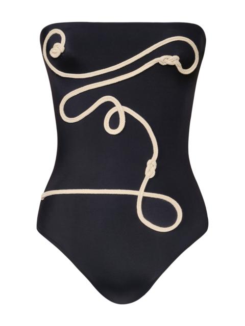 Johanna Ortiz Palmy Texture Strapless One-Piece Swimsuit black