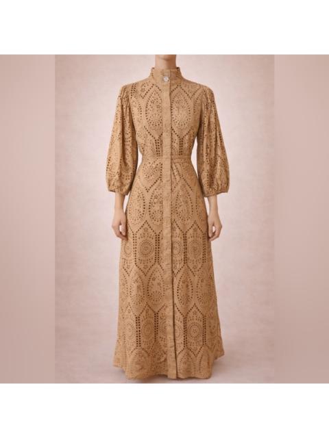GANNI Ganni Tan Long Sleeve Eyelet Dress