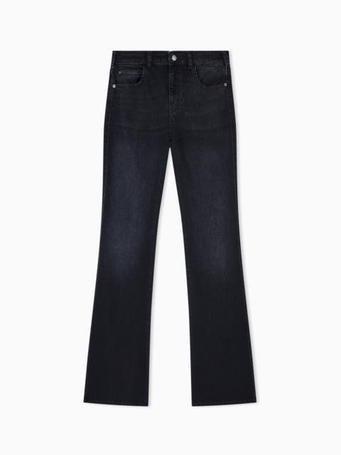EMPORIO ARMANI J47 MID-HIGH RISE JEANS WITH A FLARED LEG IN A WORN-LOOK STRETCH DENIM