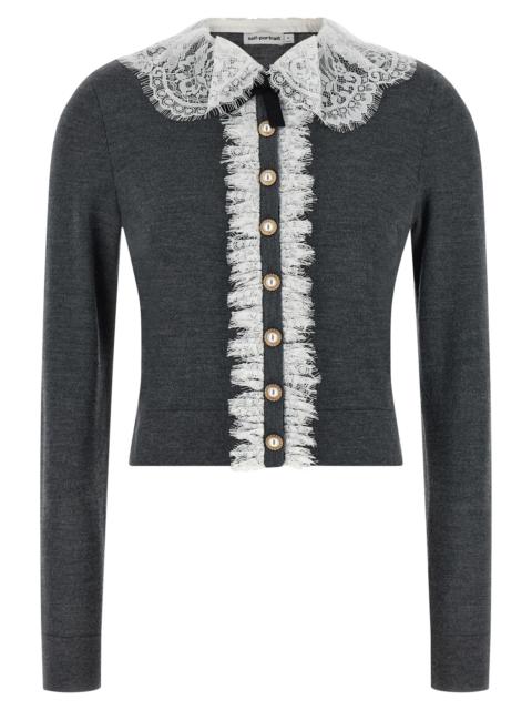 self-portrait Self Portrait Women 'Grey Lace Collar Knit' Cardigan