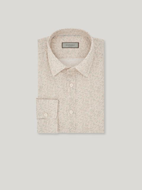 Canali WHITE AND GREEN PRINTED LINEN AND COTTON REGULAR-FIT SHIRT