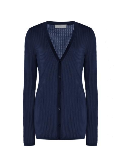 GABRIELA HEARST Emma Pointelle Knit Cardigan in Electric Navy Cashmere Silk