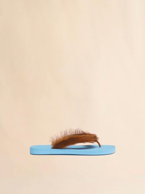 Marni BLUE AND BROWN PONYHAIR FLIP-FLOP