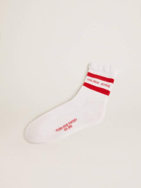 Golden Goose Cotton socks with distressed finishes, red stripes and logo