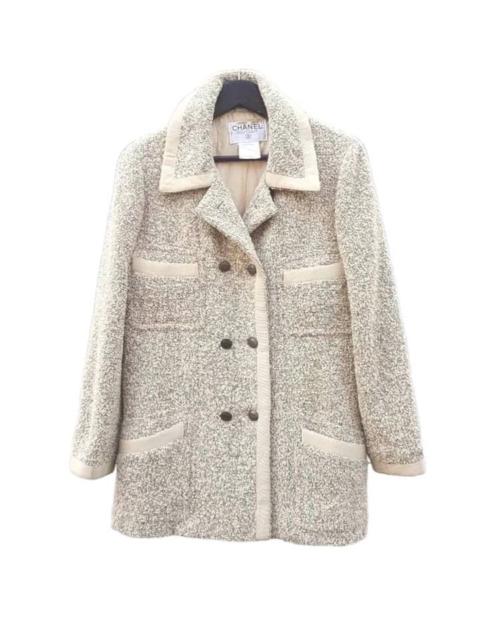 CHANEL CHANEL Boutique Tweed Wool Salt Pepper Double Breasted Coat