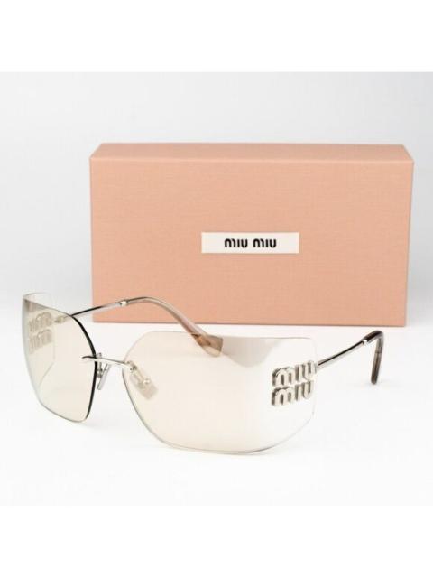 Miu Miu NEW Miu Miu MU54YS 1BC10F Silver Mirror Wraparound Rimless Women Sunglasses