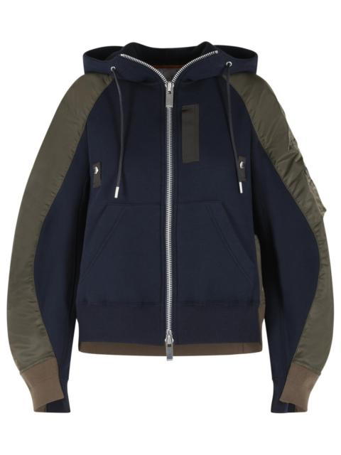 sacai Sacai Hoodie In Navy Cotton And Khaki Blend Women