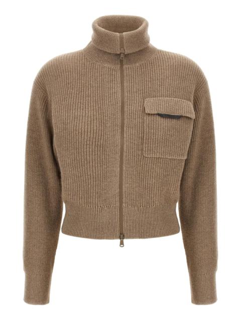 Brunello Cucinelli Brunello Cucinelli Women 'Shiny Flap Detail' Cropped Cardigan