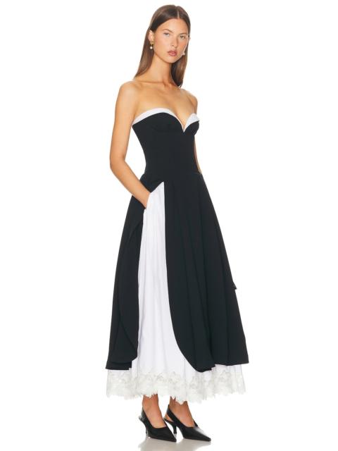 HELSA The Finale Midi Dress With Lace & Poplin