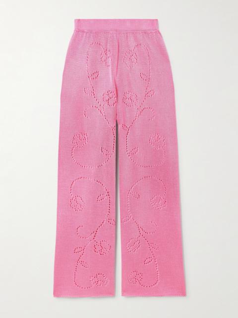 CALLE DEL MAR Ivy Pointelle-knit Wide-leg Pants