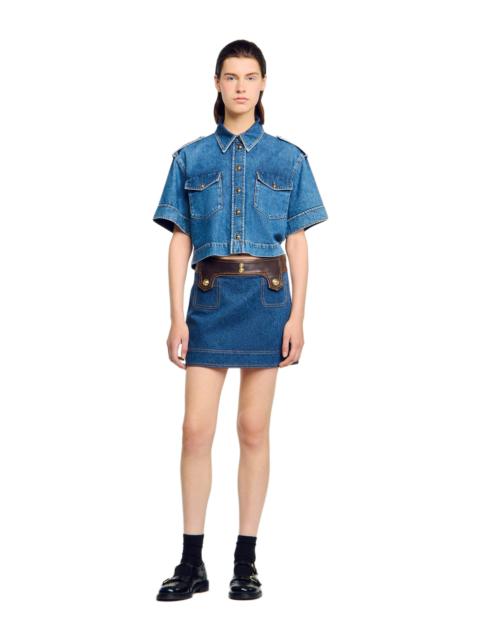 Sandro SANDRO Short denim and leather skirt in Dark Blue at Nordstrom