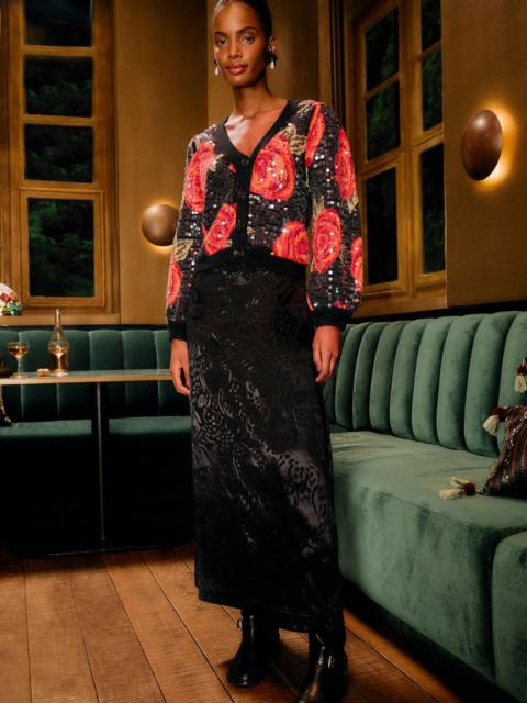 FARM RIO Black Midnight Leopards Jacquard Maxi Skirt