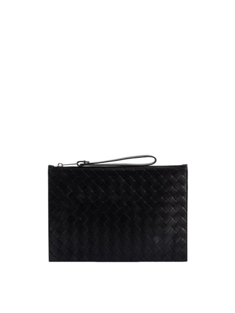 Bottega Veneta BOTTEGA VENETA Black Intrecciato Zipped Pouch New And Authen