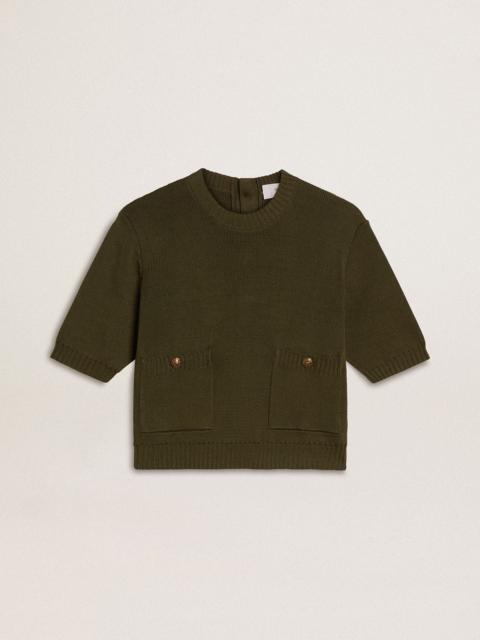 Golden Goose Women's short-sleeved sweater in military-green cotton