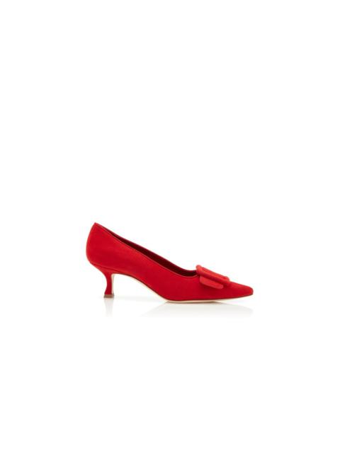 Manolo Blahnik Red Suede Buckle Detail Pumps