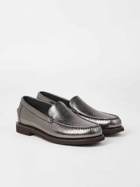 Brunello Cucinelli Lamé grained calfskin penny loafers with shiny detail