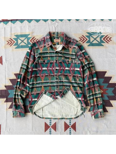 BEAMS Aztec Long Sleeve Button Up Shirt Navajo