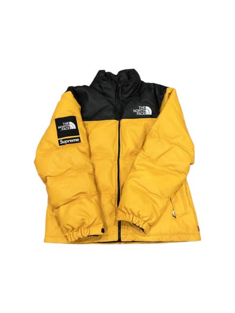 Yellow leather nuptse puffer jacket