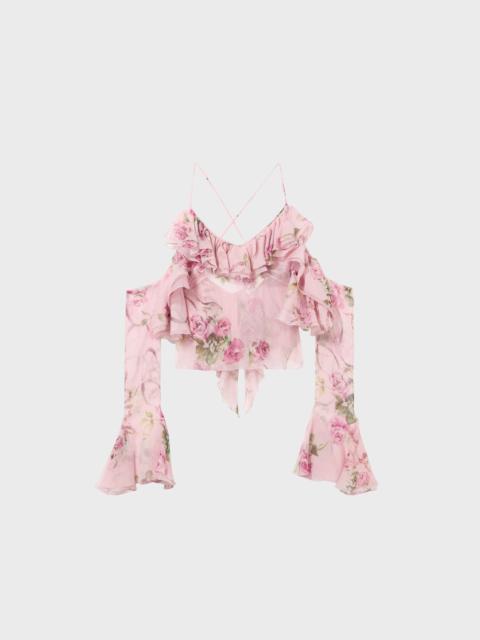 Blumarine PRINTED SILK CREPONNE BLOUSE WITH RUFFLES