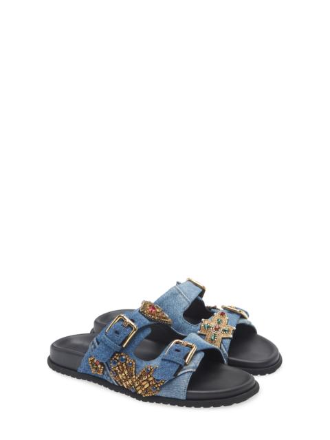 Dolce & Gabbana Dolce&Gabbana Embellished Slide Sandal in 8C609 Blu/Multicolor at Nordstrom