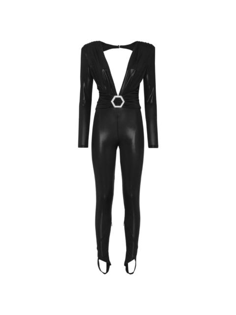 shoulder-pads lamÃ© jumpsuit