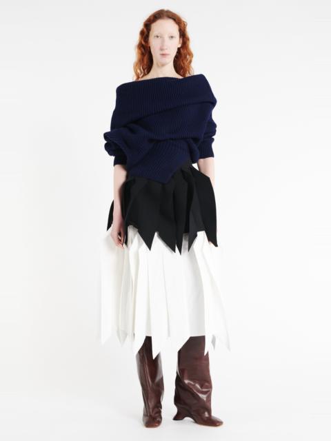 A.W.A.K.E. MODE OFF SHOULDER RIBBED SWEATER NAVY